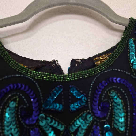 Sequin Indie Vintage Blue Purple Silk Unique Bling Retro Sequin Blouse Size M - Picture 5 of 14